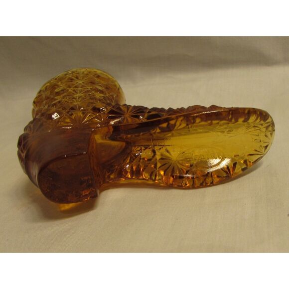 Vintage Fenton Daisy Button Amber Glass Miniature Victorian Boot Figurine 4” - Picture 6 of 7